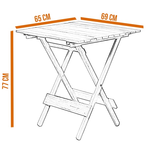 Conjunto Dobrável Mesa 70X70cm 4 Cadeiras Madeira Nobre Natural