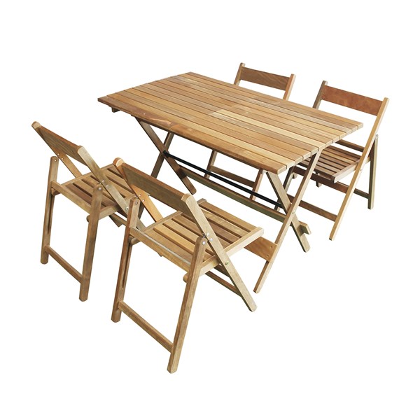 Conjunto Dobrável Mesa 120X70cm 4 Cadeiras Madeira Nobre Natural