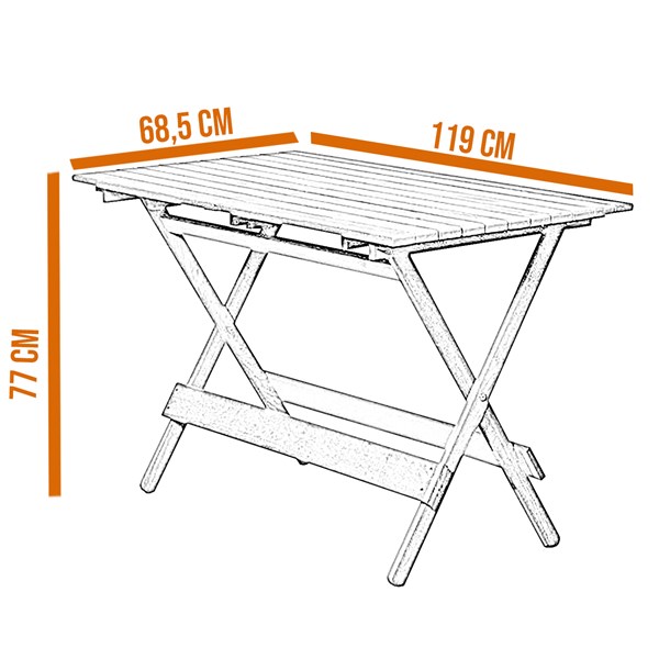 Conjunto Dobrável Mesa 120X70cm 4 Cadeiras Madeira Nobre Natural