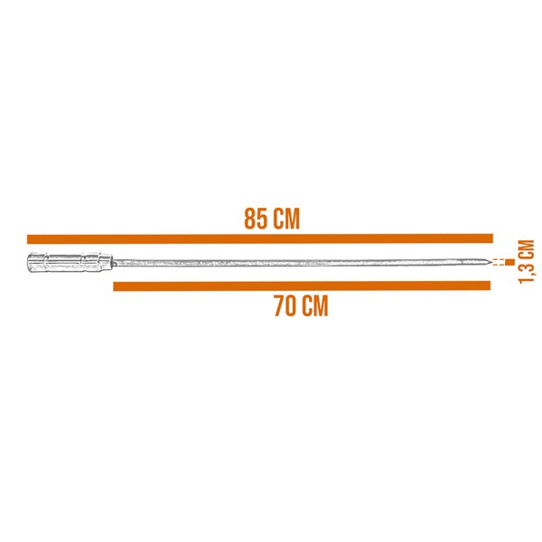 Espeto Simples Inox 70 Fino Cabo Alumínio