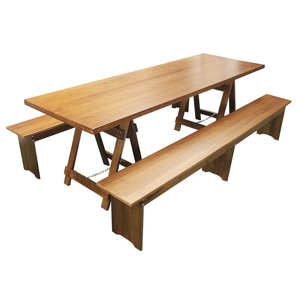 Mesa Rústica Cavalete 2 Bancos 2,5m Madeira Tingida Acabamento Selado