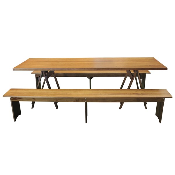 Mesa Rústica Cavalete 2 Bancos 2,5m Madeira Tingida Acabamento Selado