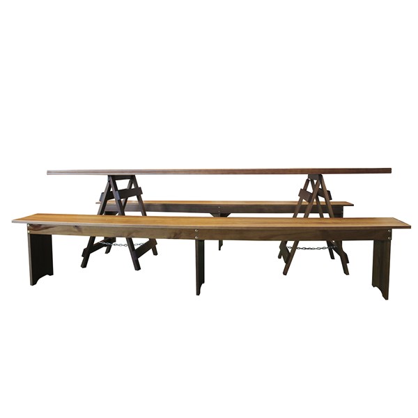 Mesa Rústica Cavalete 2 Bancos 2,5m Madeira Tingida Acabamento Selado