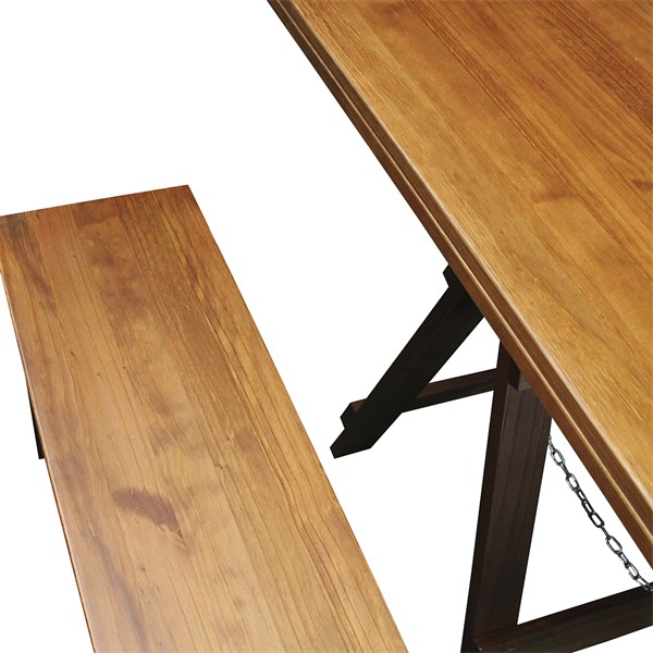 Mesa Rústica Cavalete 2 Bancos 2,5m Madeira Tingida Acabamento Selado