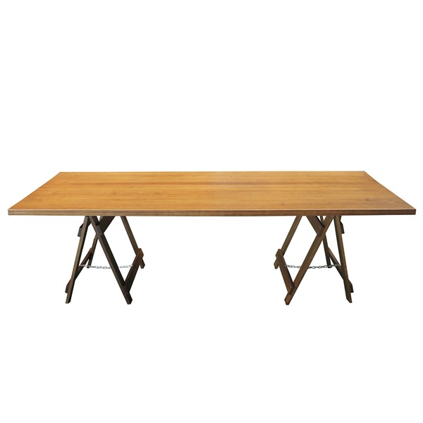 Mesa Rústica Cavalete 2 Bancos 2,5m Madeira Tingida Acabamento Selado