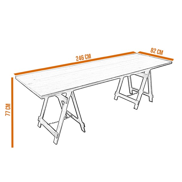 Mesa Rústica Cavalete 2 Bancos 2,5m Madeira Tingida Acabamento Selado