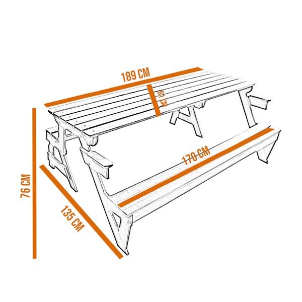 Banco Vira Mesa Multi 1,90m Madeira Eucalipto Stain Verniz