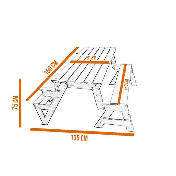 Banco Vira Mesa Multi 1,50m Madeira Eucalipto Stain Verniz