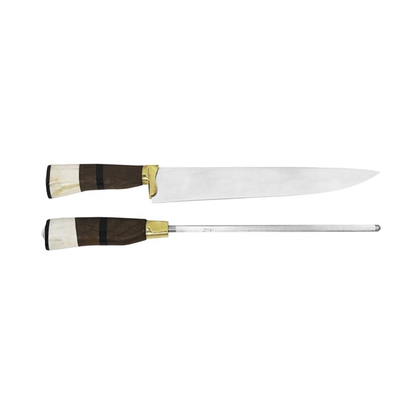 Faca Chaira 10 Inox 420 Protetor Bronze Cabo Misto