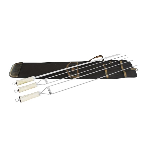 Conjunto 3 Espetos Inox 80 Cabo Osso Suporte Couro (D)