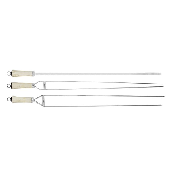 Conjunto 3 Espetos Inox 80 Cabo Osso Suporte Couro (D)
