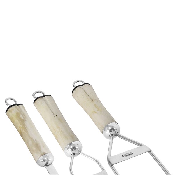 Conjunto 3 Espetos Inox 80 Cabo Osso Suporte Couro (D)