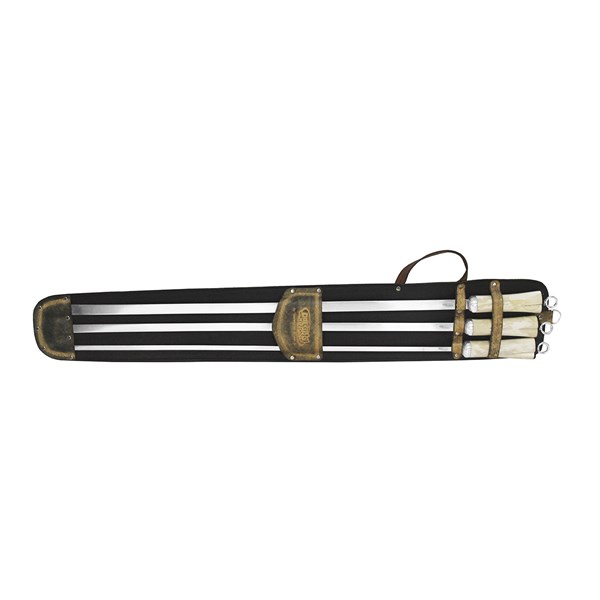 Conjunto 3 Espetos Inox 80 Cabo Osso Suporte Couro (S)