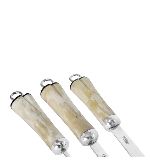 Conjunto 3 Espetos Inox 80 Cabo Osso Suporte Couro (S)