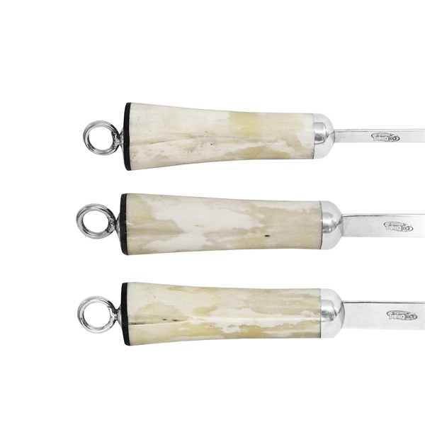 Conjunto 3 Espetos Inox 80 Cabo Osso Suporte Couro (S)