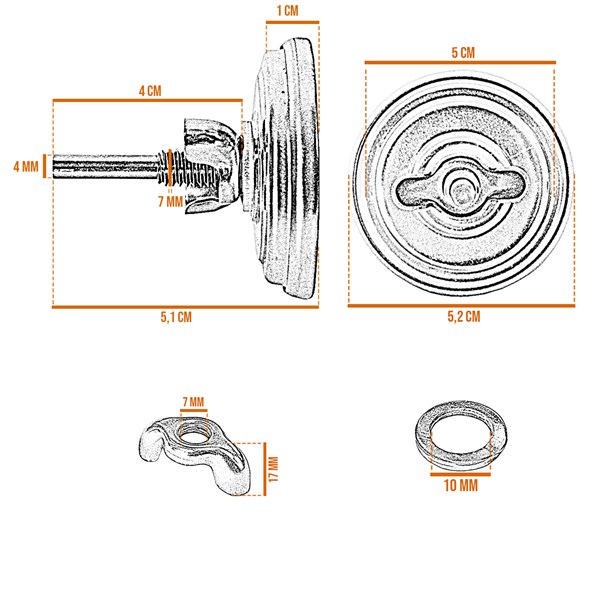 Termômetro Analógico Visor 2 Polegadas 10-400°C Haste 40mm Inox