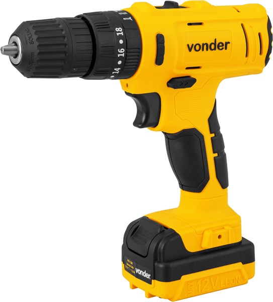 Parafusadeira/furadeira de impacto a bateria, 12 V, fonte bivolt automática, Vonder