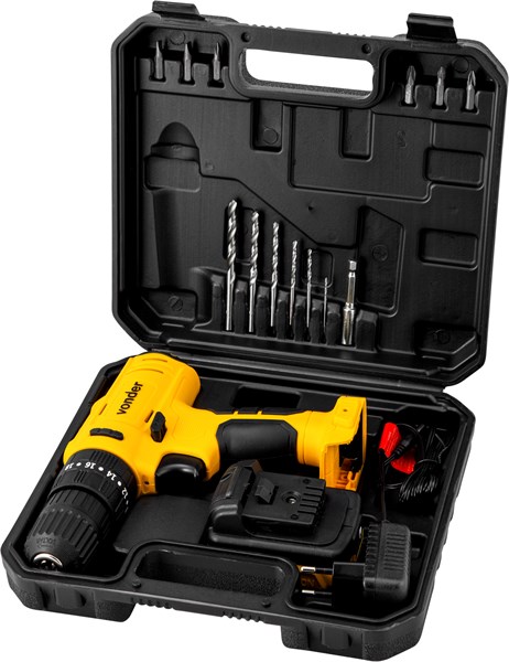 Parafusadeira/furadeira de impacto a bateria, 12 V, fonte bivolt automática, Vonder