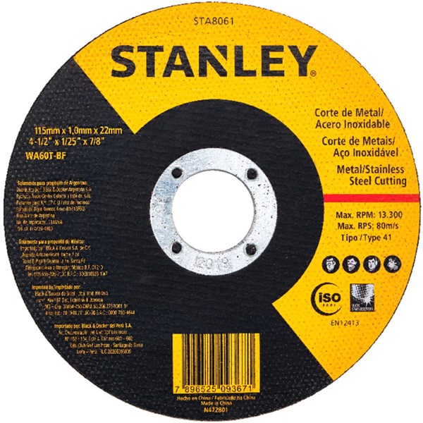 Disco Corte Inox 4.1/2 STANLEY 8063/8061