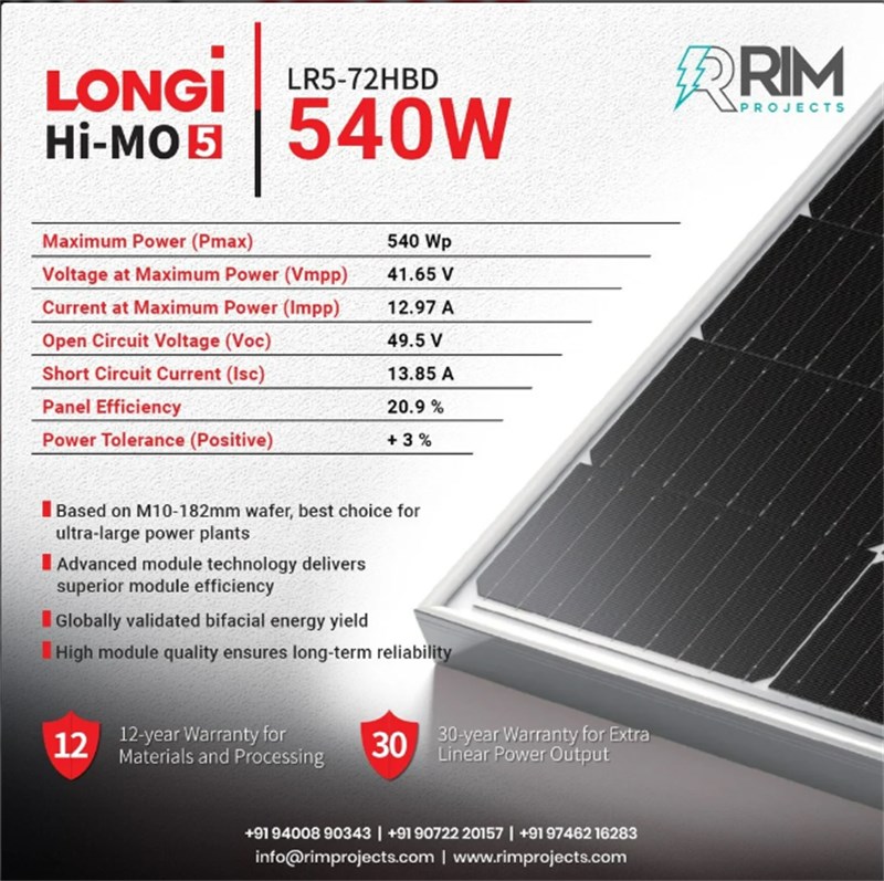 MODULO FOTOVOLTAICO 540W- BIFACIAL- LONGI