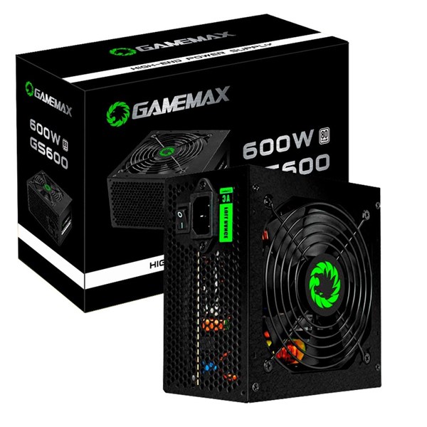 FONTE GAMEMAX 600W,80 PLUS WHITE PFC ATIVO BIVOLT, PRETO
