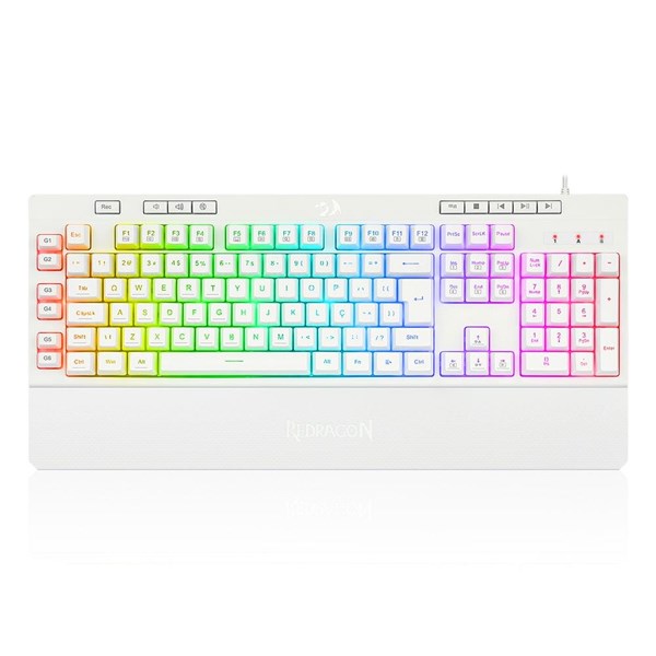 TECLADO GAMER REDRAGON SHIVA LUNAR WHITE, RGB, ABNT2, BRANCO