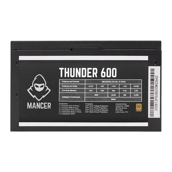 FONTE MANCER THUNDER 600W 80 PLUS BRONZE