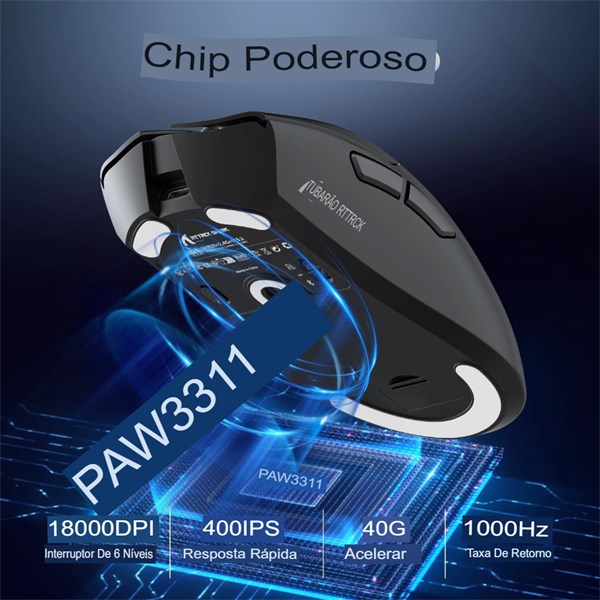MOUSE GAMER  ATTACK SHARK R1 18000DPI PAW 3311,2.4G BT5.2 1000HZ - PRETO