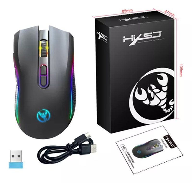 MOUSE SEM FIO HXSJ T69 2.4G CONEXÃO USB E BLUETOOTH RGB