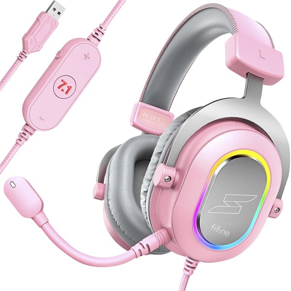 HEADSET GAMER FIFINE SFH6, 7.1 SURROUND, DRIVERS DE 50MM, RGB, USB, PINK