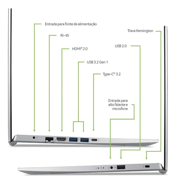 NOTEBOOK ACER ASPIRE 5 CORE I5-1135G7 11ª IRIS XE GRAPHICS G7 RAM 8 GB SSD 256 GB TELA LED 15,6 POL.