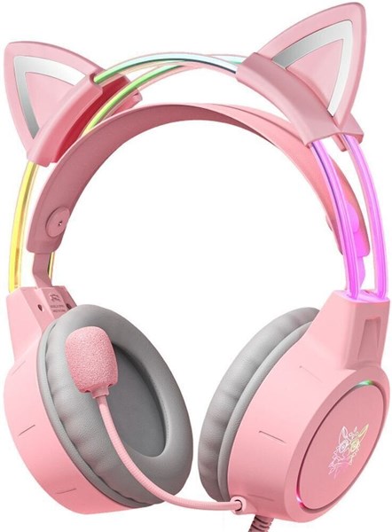 HEADSET GAMER PROFISSIONAL ONIKUMA X15 PRO COM ORELHAS ROSA LUZ RGB