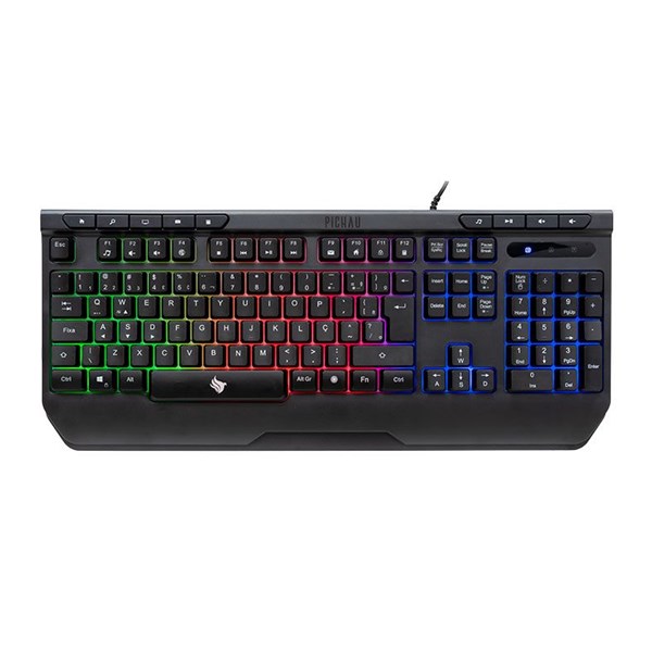 TECLADO COMBO GAMER PICHAU NETUNO 4X1, RAINBOW, TECLADO ABNT2, MOUSE 8000DPI, MOUSEPAD MEDIO, HEADSET DRIVERS 50MM
