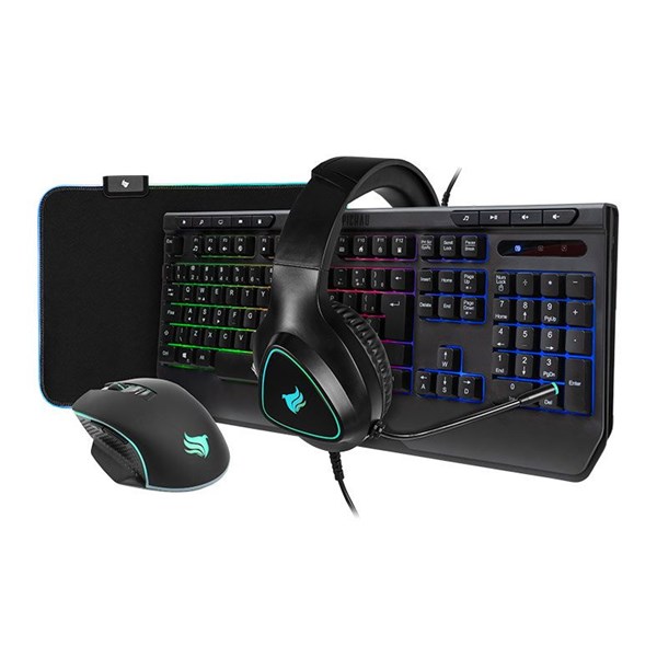 TECLADO COMBO GAMER PICHAU NETUNO 4X1, RAINBOW, TECLADO ABNT2, MOUSE 8000DPI, MOUSEPAD MEDIO, HEADSET DRIVERS 50MM