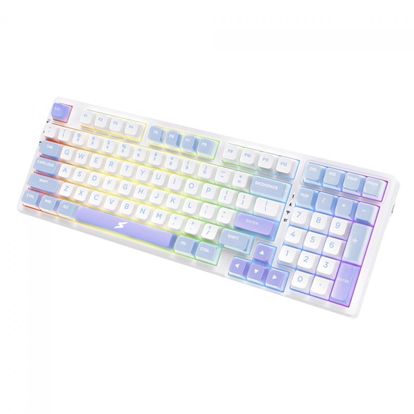 TECLADO MECÂNICO SUPERFRAME FUSION PRO, RGB, WIRELESS/BLUETOOTH, SWITCH KAILH BOX ICE CREAM, BRANCO/AZUL E ROSA