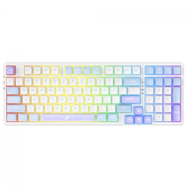 TECLADO MECÂNICO SUPERFRAME FUSION PRO, RGB, WIRELESS/BLUETOOTH, SWITCH KAILH BOX ICE CREAM, BRANCO/AZUL E ROSA