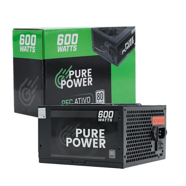 FONTE PURE POWER, 600W, 80 PLUS WHITE, PFC ATIVO, BLACK