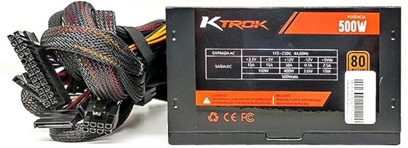 FONTE KTROK, 500W, 80 PLUS BRONZE, PFC ATIVO,115V/230V-KT-PS500W