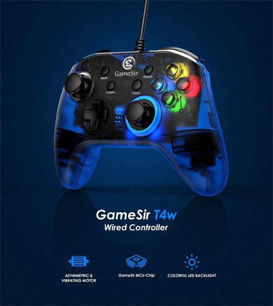 CONTROLE GAMESIR T4W COM FIO PARA PC WINDOWS 10/8/7 GAMEPAD DUAL SHOCK, USB GAMEPAD COM LED BACKLIGHT JOYSTICK VIBRAÇÃO