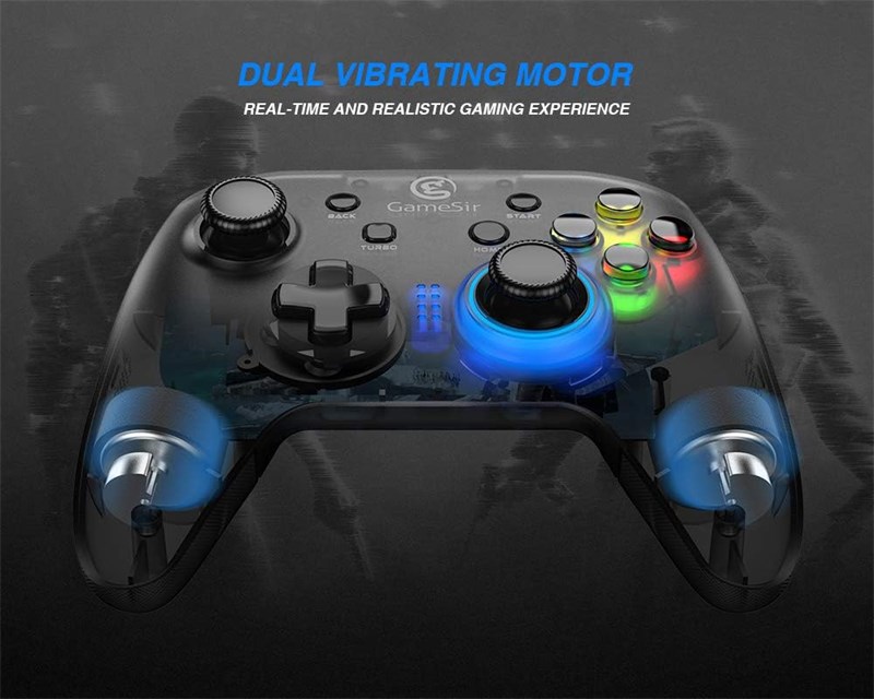 CONTROLE GAMESIR T4W COM FIO PARA PC WINDOWS 10/8/7 GAMEPAD DUAL SHOCK, USB GAMEPAD COM LED BACKLIGHT JOYSTICK VIBRAÇÃO
