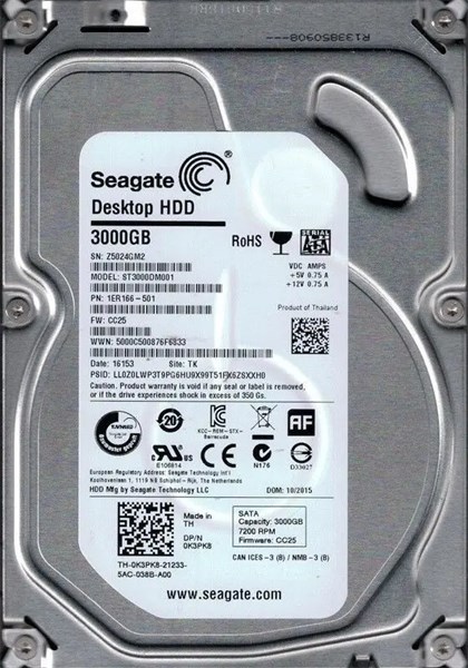 HD SEAGATE 3000TB 3.5 ST3000DM001 7.200 RPM 64 MB COR PRATA