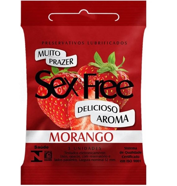 PRESERVATIVO 52MM - 3UN - MORANGO - SEX FREE