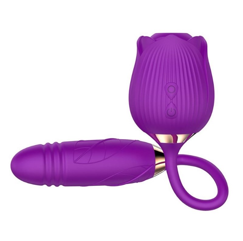 VIBRADOR - RECARREGÁVEL - FLOWER SUGADOR DE CLITÓRIS, VIBRO E VAI E VEM - ROXO