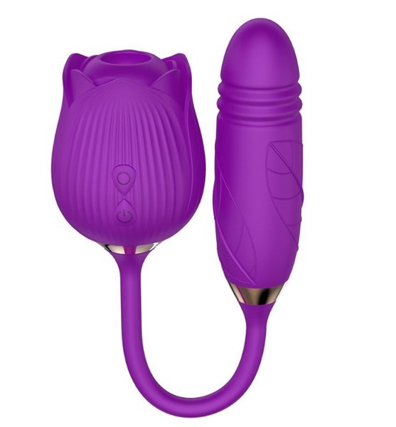 VIBRADOR - RECARREGÁVEL - FLOWER SUGADOR DE CLITÓRIS, VIBRO E VAI E VEM - ROXO