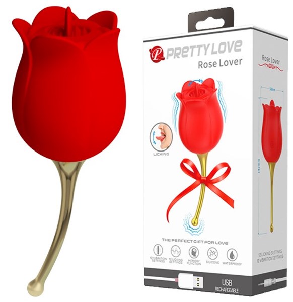 VIBRADOR - RECARREGÁVEL - FLOWER ESTIMULADOR DE CLITORIS COM LINGUA - VERMELHO - ROSE LOVER
