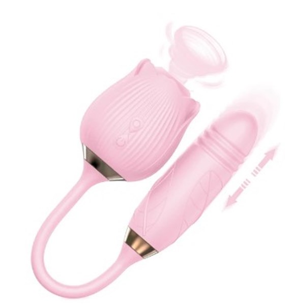 VIBRADOR - RECARREGÁVEL - FLOWER SUGADOR DE CLITÓRIS, VIBRO E VAI E VEM - ROSA CLARO