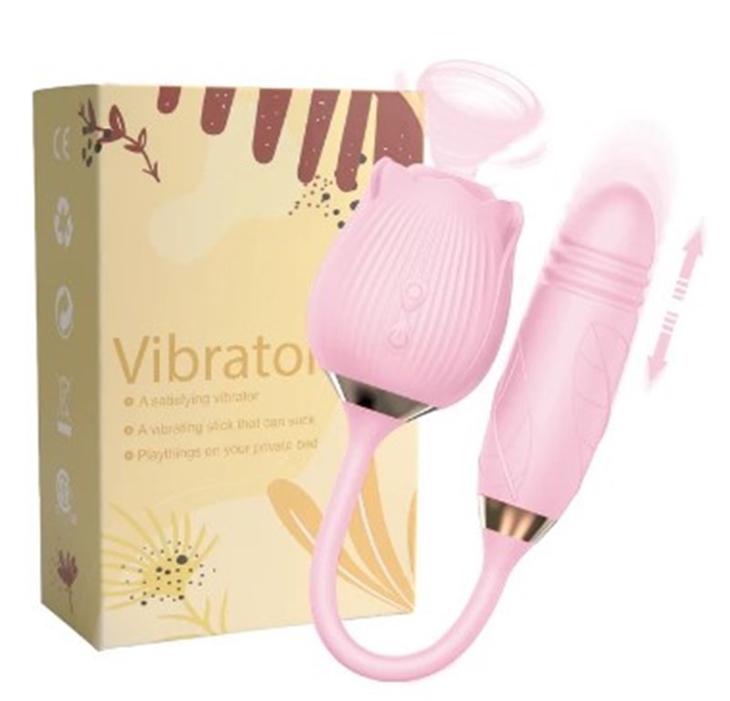 VIBRADOR - RECARREGÁVEL - FLOWER SUGADOR DE CLITÓRIS, VIBRO E VAI E VEM - ROSA CLARO