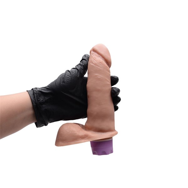 PROTESE C/ ESCROTO - VIBRO RECARREGAVEL - 17,5X3,8CM - BEGE