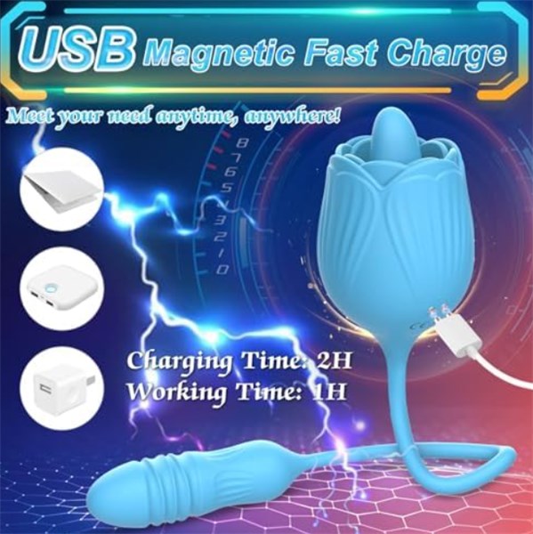 VIBRADOR - RECARREGÁVEL - FLOWER LINGUA E VIBRO - AZUL CLARO