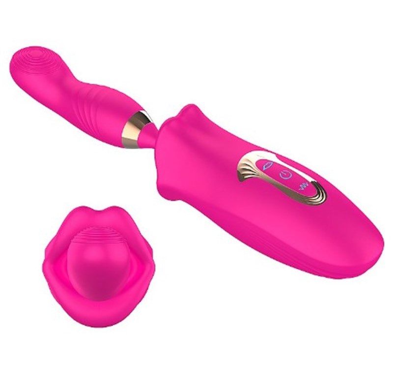 VIBRADOR - FORMATO DE BOCA COM BULLET DE DEDO - ROSA